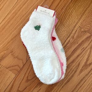 Hallmark White Fuzzy Socks with Green Tree Accent